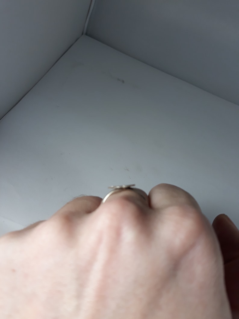 May include: A silver ring with a flower design.