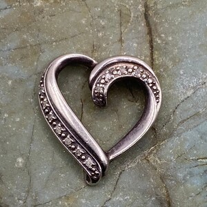 Vintage Sterling Silver and CZ Heart Slide Pendant 3/4” (1772)