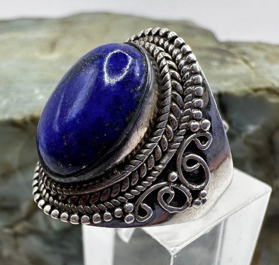 Sterling Silver and Oval Lapis Lazuli Statement R… - image 2