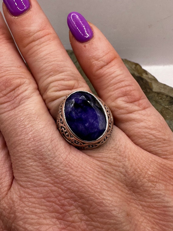 Blue Sapphire Oval Statement Ring Sterling Silver… - image 5