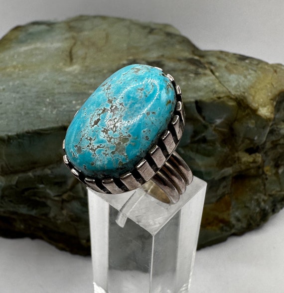 Sterling Silver and California Turquoise Ring sz … - image 2