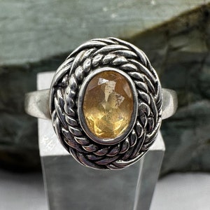 Sterling Silver and Oval Yellow Cubic Zirconia Ring Size 7.75 (5263)