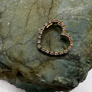 Sterling Silver Gold Tone and Cubic Zirconia Heart Pendant 3/4&quot; (3726)