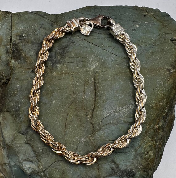 Fine Silver 4mm Solid Twist Rope Chain Bracelet 7… - image 1
