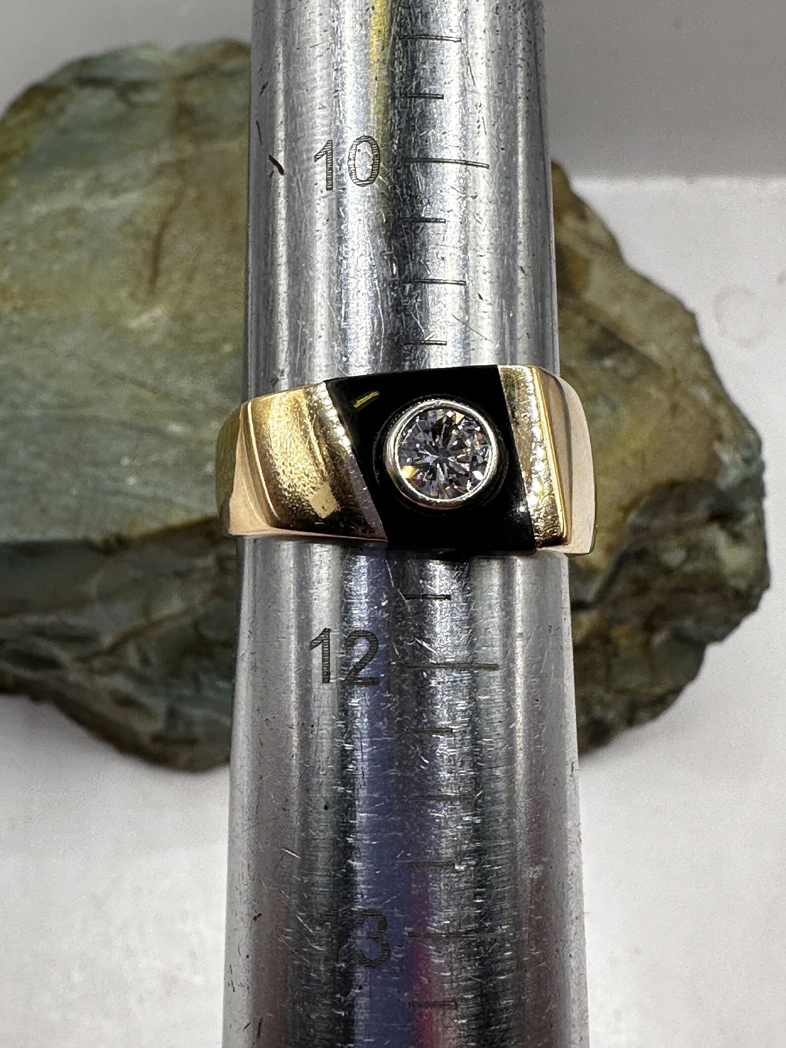 14k Yellow Gold Onyx and 3/4 Carat Diamond Inlay Ring Sz 11.25 (5471 ...