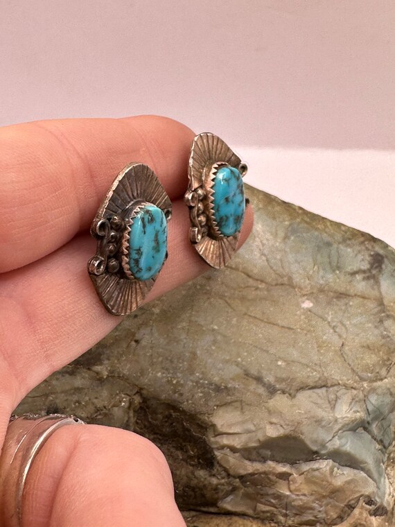 Sterling Silver and Turquoise Cabochon Stud Earri… - image 5