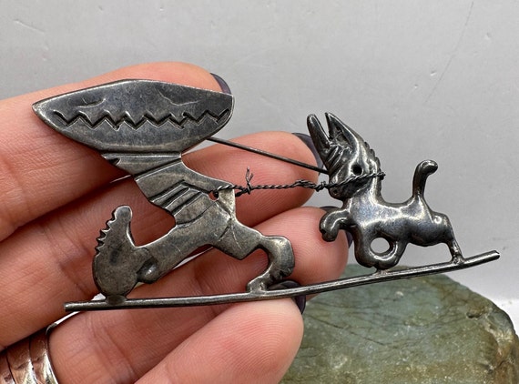 Sterling Silver Boy and Donkey Pin Mexico 1.5" (4… - image 4