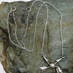 Sterling Silber Perlen Kreuz Pfeil Anhänger an verstellbarer 1.2mm Kette Halskette 16-18&quot; (3293)
