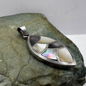 Vintage Sterling Silver and Mother of Pearl Inlay Pendant 1.75