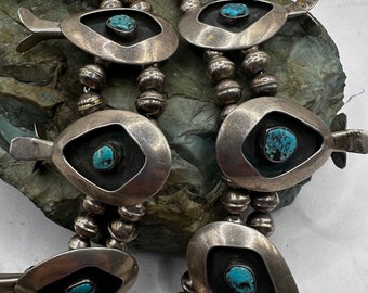 Vintage Sterling Silver and Turquoise Shadowbox Squash