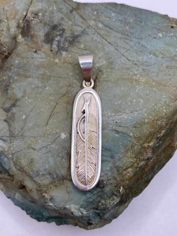 Sterling Silver Solid Carved Feather Pendant 2 1/… - image 2