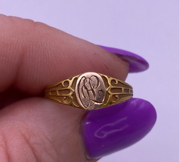 Classic Signet Monogram Ring, 14K Gold Over Sterling Silver / 6