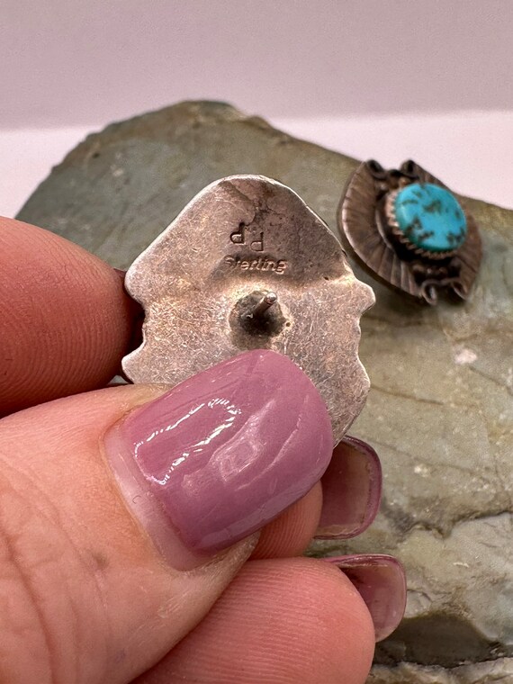 Sterling Silver and Turquoise Cabochon Stud Earri… - image 3
