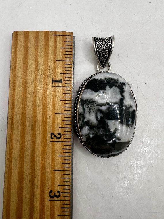 Sterling Silver and Moss Agate Cabochon Pendant 2… - image 6