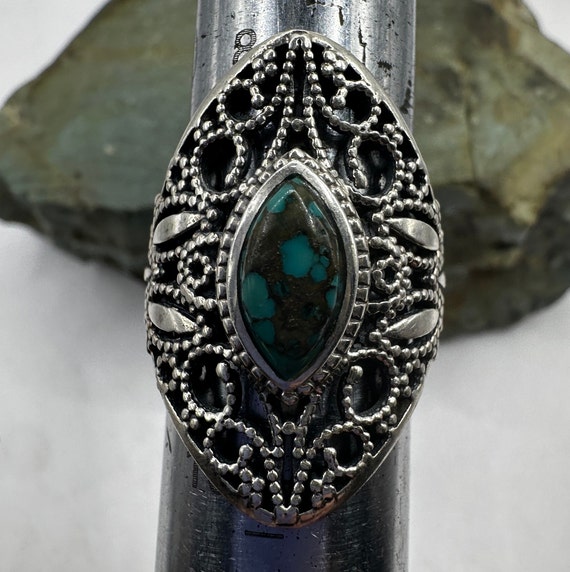 Sterling Silver Statement Turquoise Ring Size 9 (… - image 6