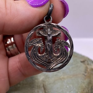 Vintage Sterling Silver Mexico Centavos Coin Art Pendant Jesus Crucifix Anchor  Pendant (2786)