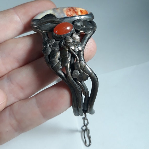 Antique Sterling 1910's Agate Carnelian Art Nouve… - image 2