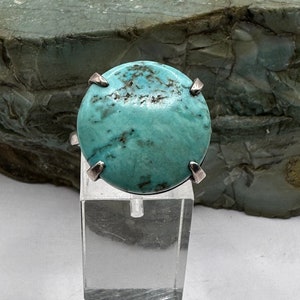Sterling Silver and 18mm Turquoise Cabochon Solitaire Ring sz 6.25 (2934)