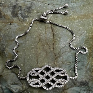Sterling Silver and Cubic Zirconia Knot Adjustable Bracelet (4340)