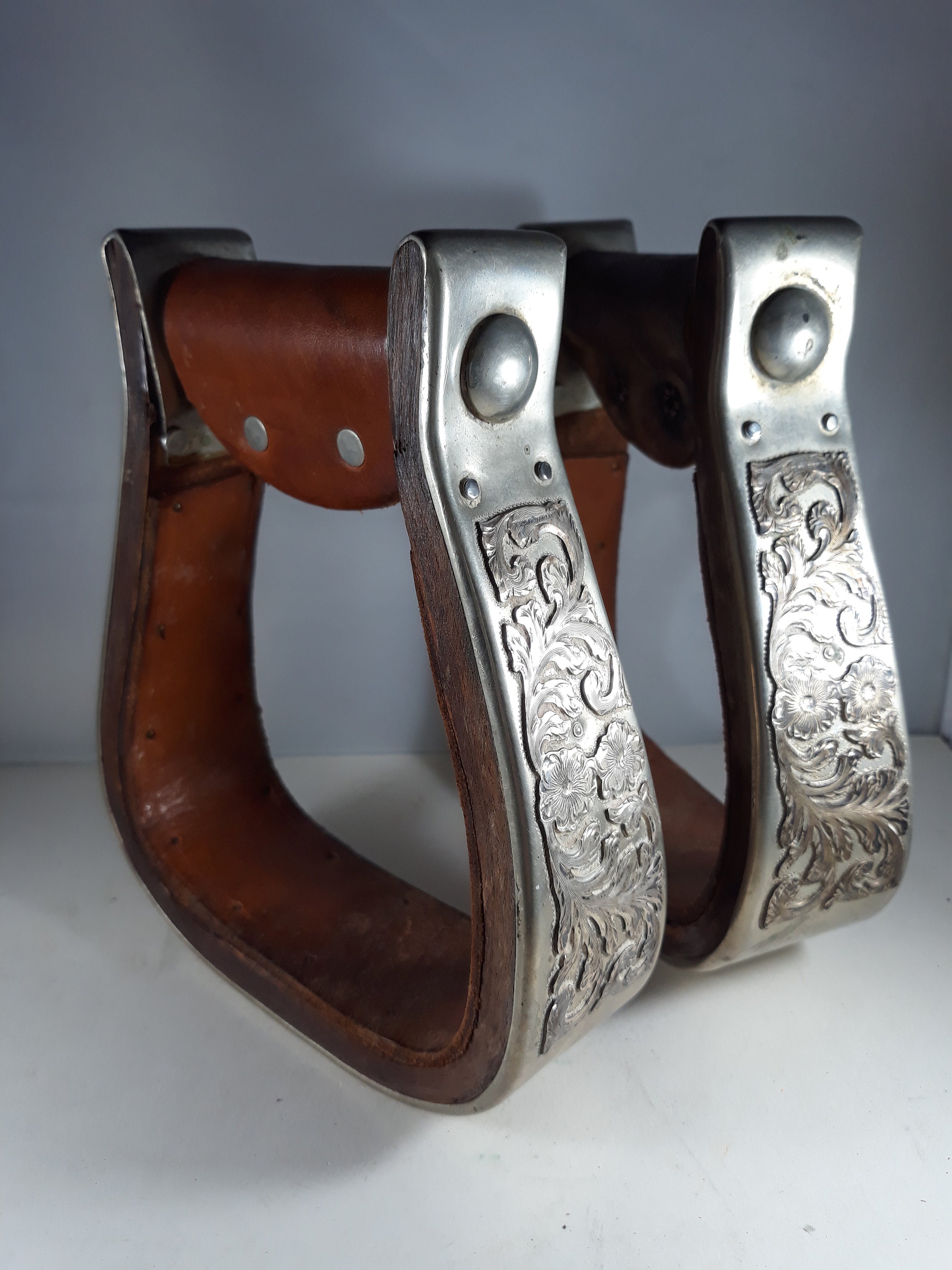 Vintage Silver Metal Horse Stirrups Pair Nickel Plated