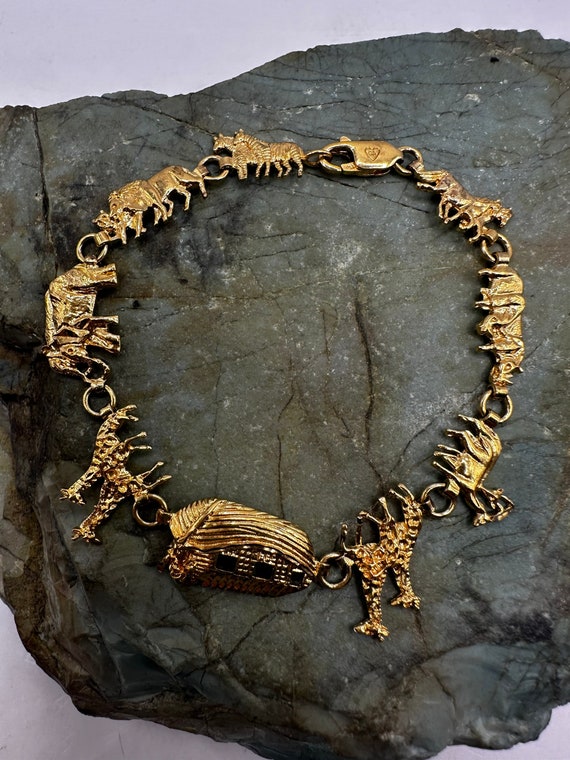 Gold over Sterling Silver Noah's Ark Bracelet 7" (