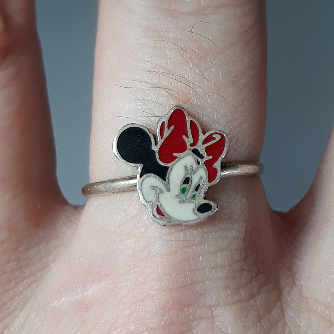 Vintage Sterling Silver Minnie Mouse Enamel Ring 1960 s Disney
