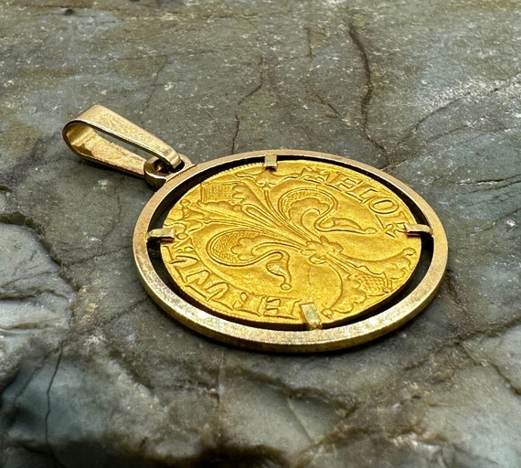 24k Yellow Gold Florin Fiorino Italy Coin set in … - image 4