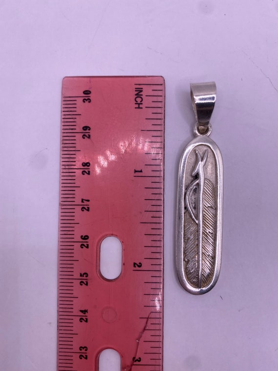 Sterling Silver Solid Carved Feather Pendant 2 1/… - image 6