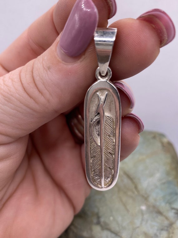 Sterling Silver Solid Carved Feather Pendant 2 1/… - image 1