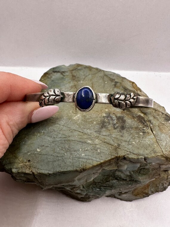 Sterling Silver and Lapis Leaf 4mm Cuff Bracelet (