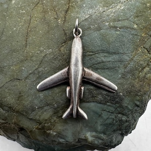 Vintage Sterling Silver Airplane Charm Pendant 1.25&quot; (1843)