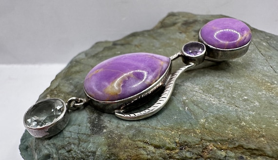 Sterling Silver Phosphoderite Prasiolite and Amet… - image 3