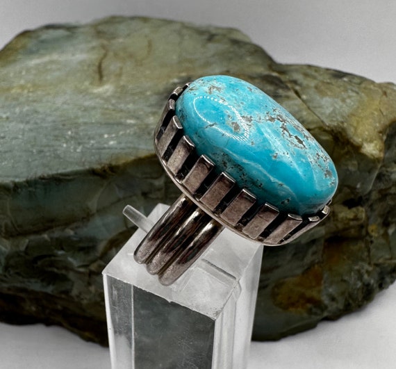 Sterling Silver and California Turquoise Ring sz … - image 3