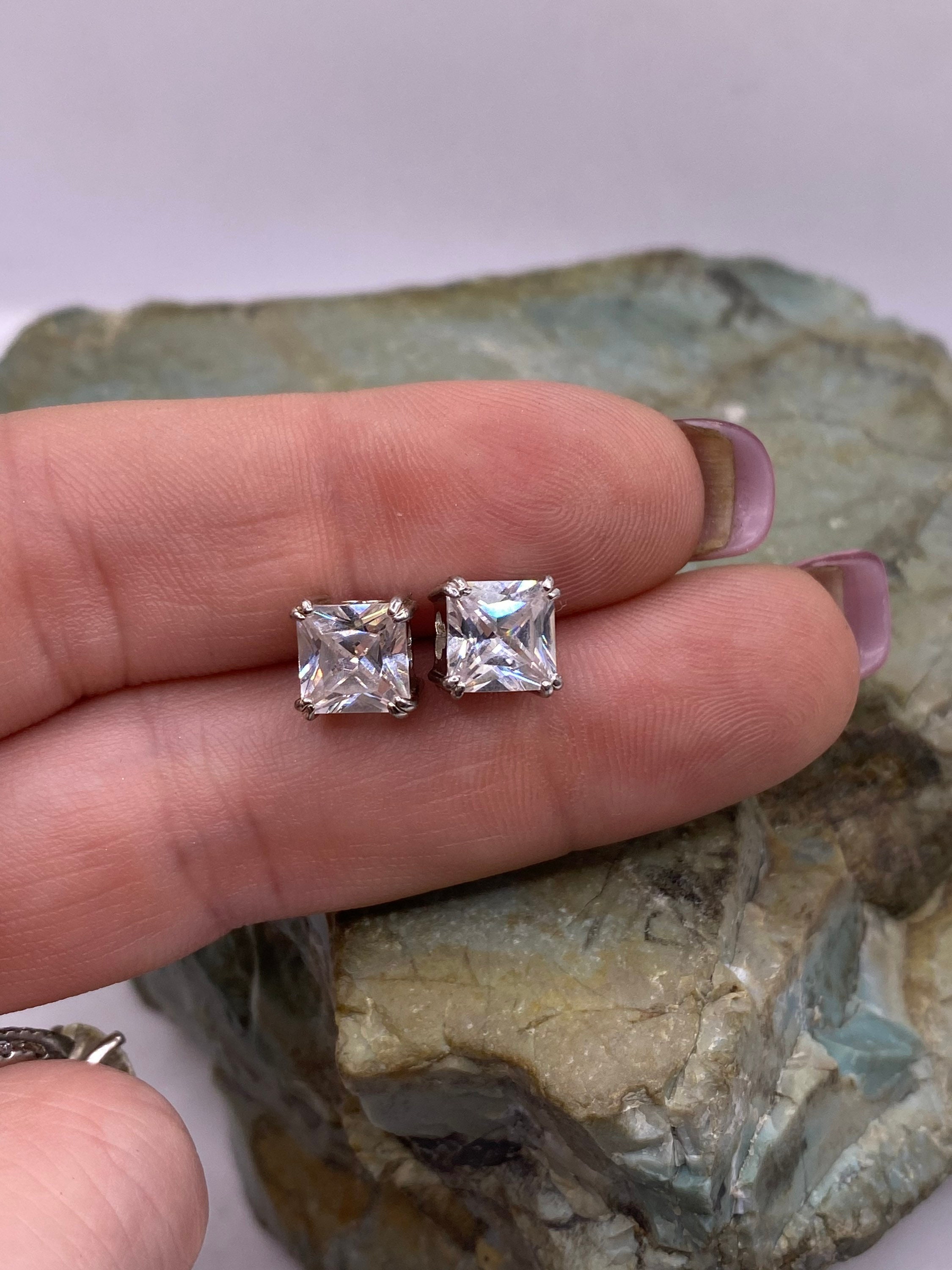 Orecchini Zirconi Nero Taglio Principessa Orecchini A Perno In Argento Sterling .925 Con Zirconi Neri - Taglio Principessa, Placcatura Rodio, Nickel-free Pendientes Mujer - Foto 4