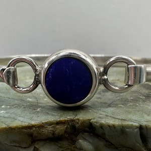Taxco Sterling Silver and Lapis 4.5mm Bangle Bracelet (4428)