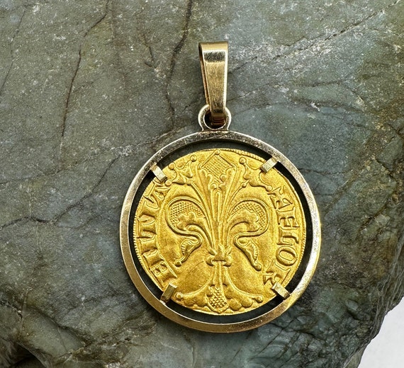 24k Yellow Gold Florin Fiorino Italy Coin set in … - image 2