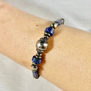 Vintage Sterling Silver and Sodalite Beaded Bracelet 7 inche (1589)