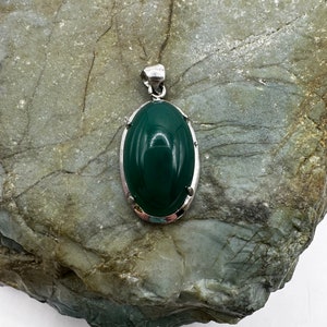Sterling Silver and Green Onyx Pendant 1" (3761)