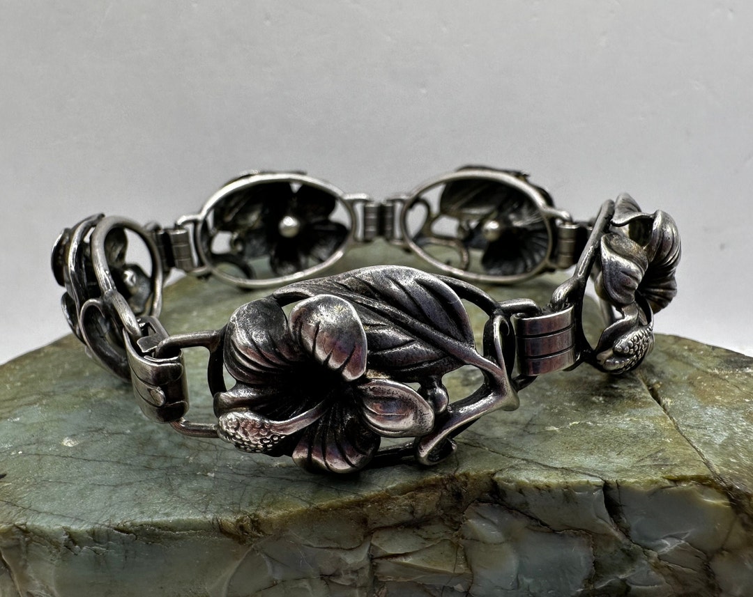 Vintage Sterling Silver バングル　デザイン Vintage Danecraft Sterling Silver 19mm Hibiscus Flower Link