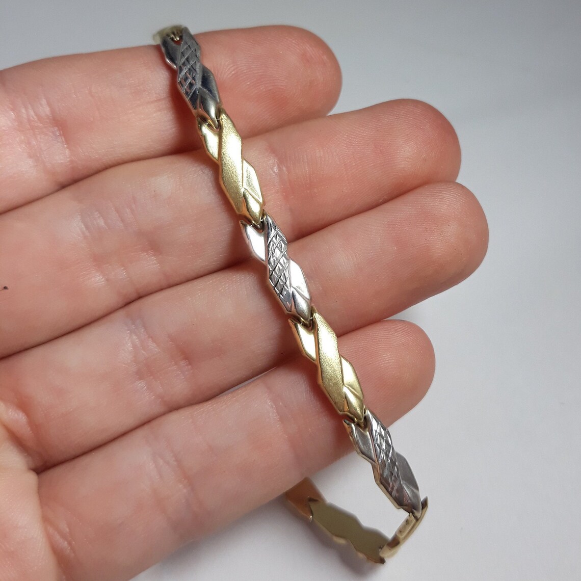 Vintage 10K Bracelet 7 Turkey 2 Tone Yellow White Gold Etsy