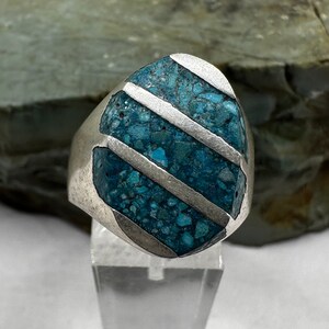 Vintage Sterling Silver and Turquoise Chip Inlay Ring sz 10.75 (5247)