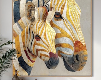 Zebrakunst aan de muur: Afrikaanse gouden okerkleurige impasto op canvas