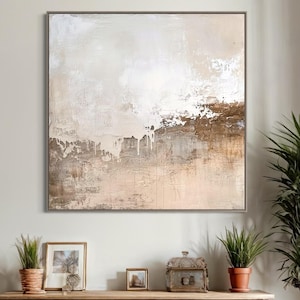 Textured Abstract Painting: Wabi Sabi Beige Wall Art
