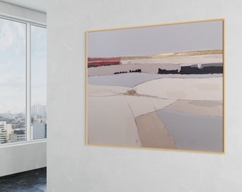 Framed Neutral Modern Art, Large wall decor, Apartment wall decor, Abstract Landscape