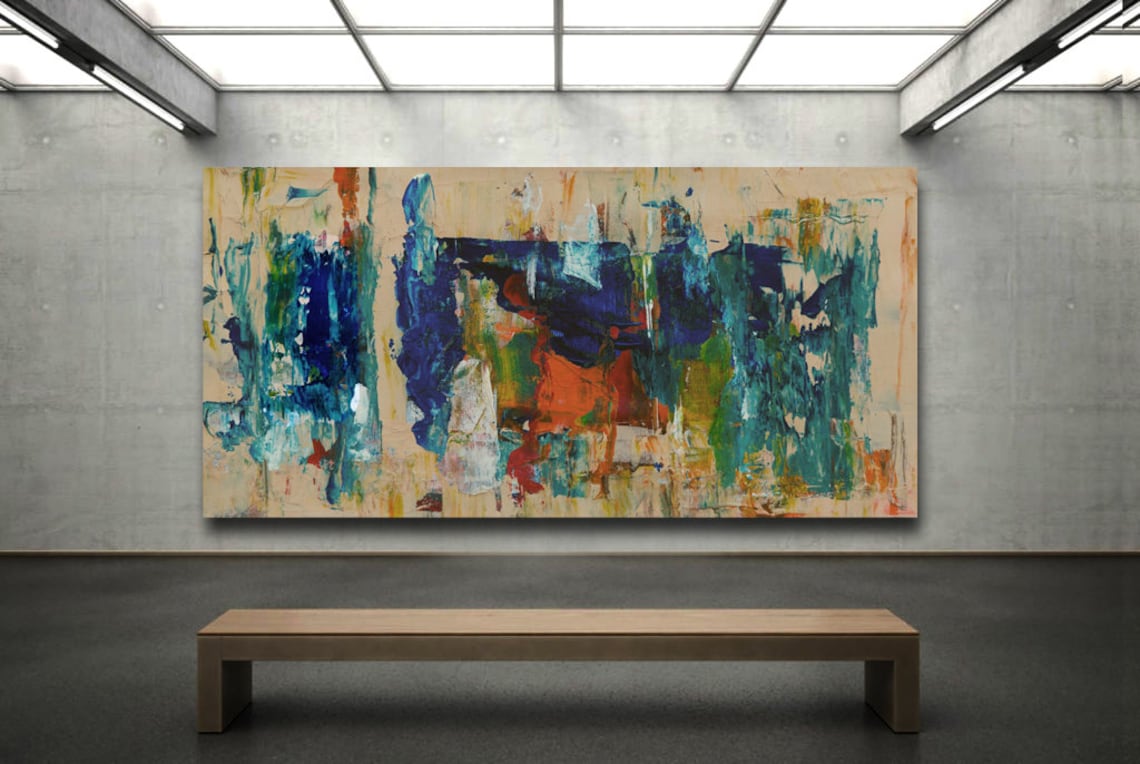 Long Narrow Painting Bold Stokes Abstract Art Canvas Large Etsy