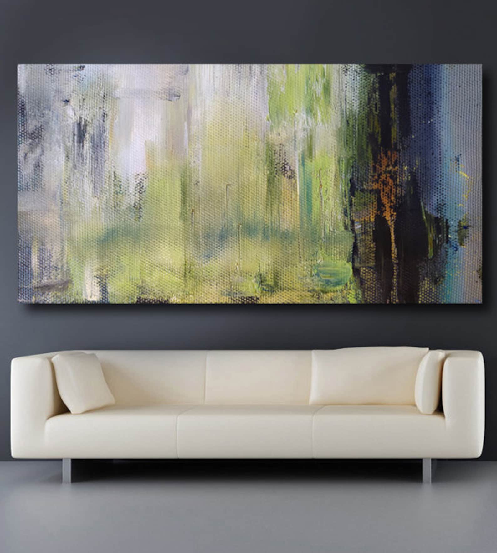 Dilute Long Narrow Abstract/ Art Picture Green Blue/ Etsy