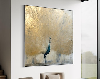 Groot pauwolieverfschilderij, bestseller canvas modern luxe decor