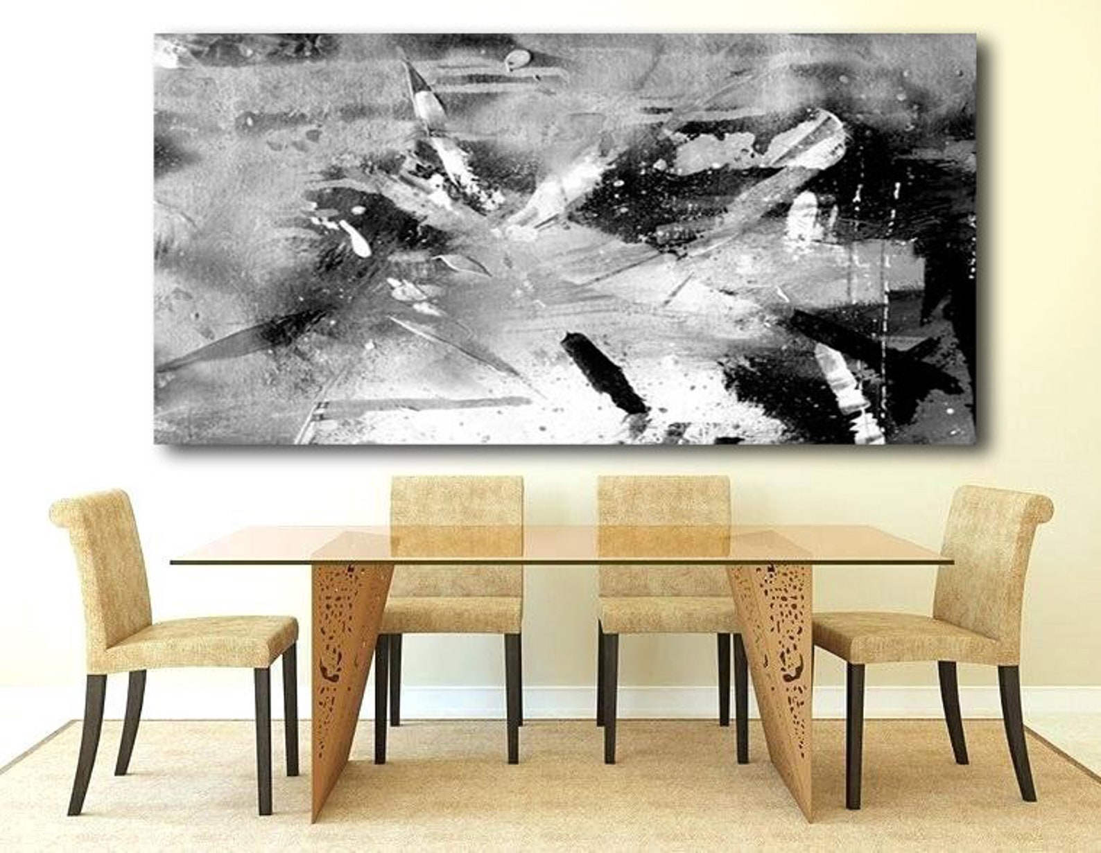 Lange schmale Schwarz-Weiß Schicht Abstrakte Malerei Große | Etsy