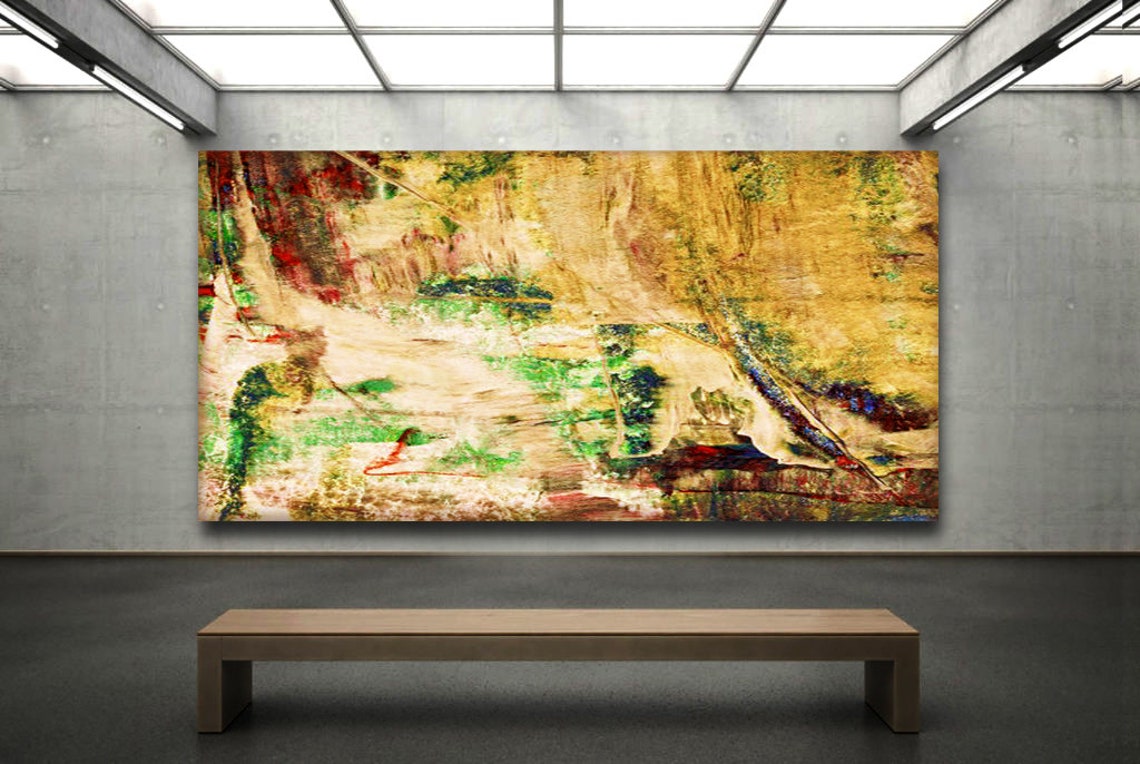 Long Narrow Abstract Art Beige Picture Yellow Ochre Brown Etsy