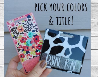 Custom Badge Buddy, Glitter Badge Buddy, Animal Print Nurse Gear, Medical ID Badge